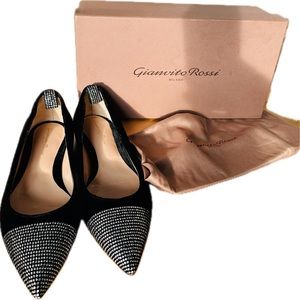 Gianvito Rossi Crystal Embellished Velvet Flat